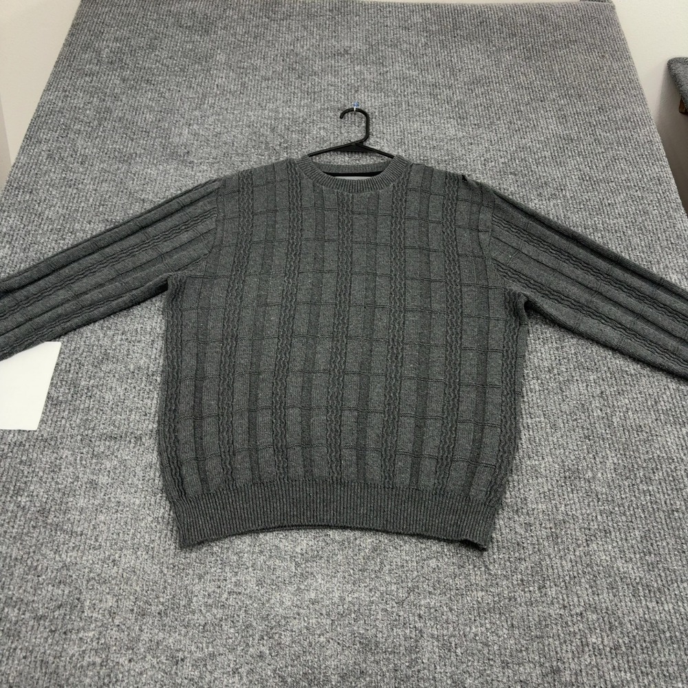 Oscar de la Renta Sweater Mens XL Grey Cotton Blend Knit Textured Vintage Style